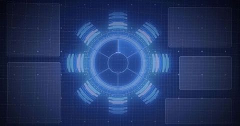 Futuristic HUD Display with Digital Interface on Blueprint Background