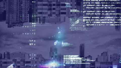 Futuristic Data Processing Over Urban Cityscape Background