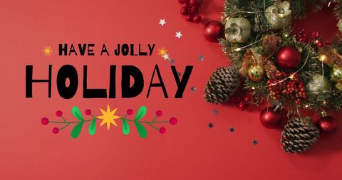 Festive Wreath with Holly Jolly Holiday Message on Red Background - Download Free Stock Images Pikwizard.com