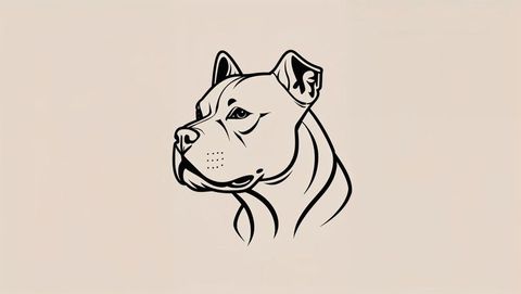 Minimalist line drawing of pitbull dog on beige background