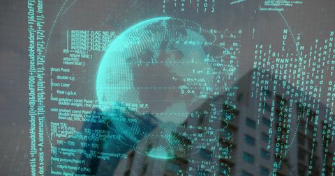 Futuristic Digital Globe with Binary Code Over Cityscape - Download Free Stock Images Pikwizard.com