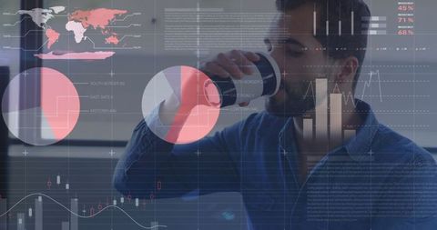 Businessman Analyzing Global Data While Drinking Coffee at Office Desk - Download Free Stock Images Pikwizard.com