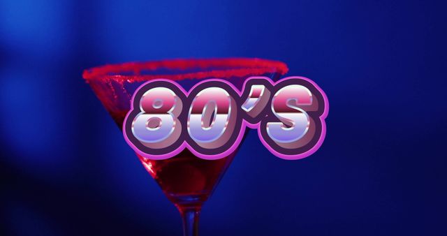 Retro 80s Neon Text with Cocktail Glass on Blue Background - Download Free Stock Images Pikwizard.com