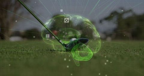 Golf Meets Technology: Futuristic Brain Hologram and Golf Club Fusion