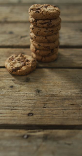 Stack of Delicious Chocolate Chip Cookies on Rustic Wooden Table - Download Free Stock Images Pikwizard.com