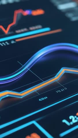 Animating neon analytics dashboard lines and bars in vertical video for fintech and BI demos