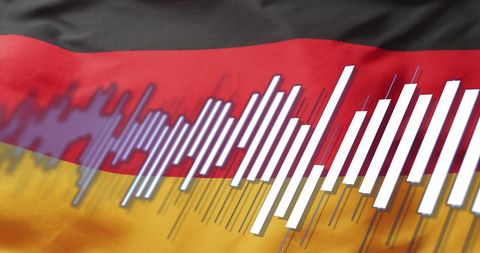 German flag with financial graph overlay highlighting economic analysis