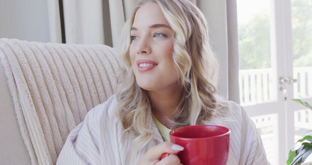 Woman Relaxing with Coffee at Home by Sunny Window - Download Free Stock Images Pikwizard.com