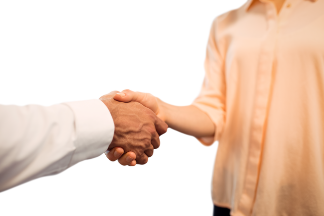 Transparent handshake between businesswoman and man mid section over white background - Download Free Stock Videos Pikwizard.com