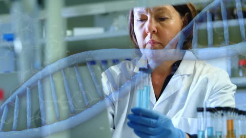 Female Scientist Analyzing DNA in Modern Laboratory