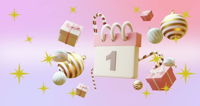 Festive 3D Calendar with Christmas Candy and Decor on Pink Gradient Background - Download Free Stock Images Pikwizard.com