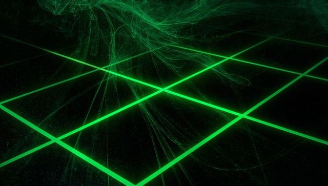 Futuristic Glowing Green Grid with Abstract Fractal Wisps