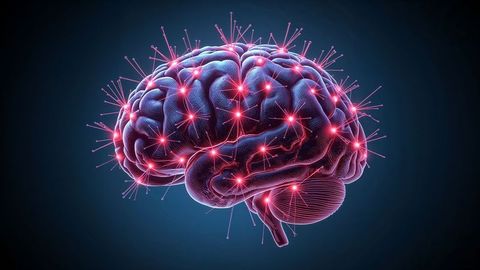 3D Digital Brain with Glowing Nodes and Connecting Lines