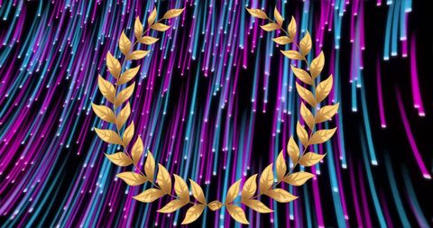 Golden Laurel Wreath with Vivid Pink and Blue Light Trails - Download Free Stock Images Pikwizard.com