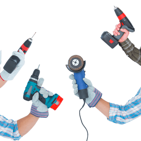 Hands holding tools isolated on transparent background for renovation