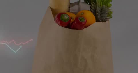 Paper Grocery Bag Filled with Fresh Produce Visualizing Retail Produce Trends with Neon Lines
