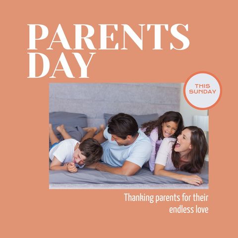 Happy family playing on parents day greeting