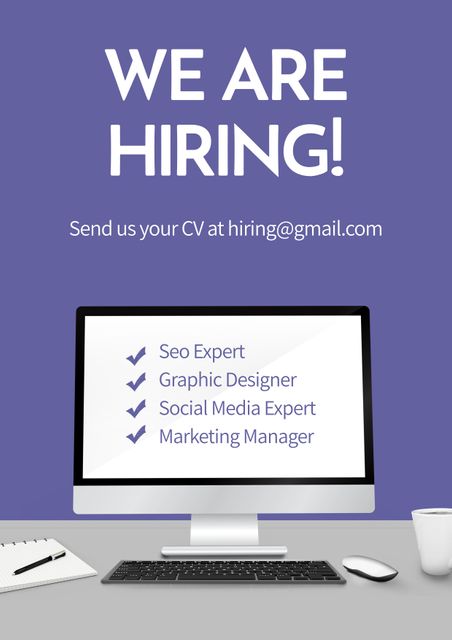 We Are Hiring Poster with Job Listings on Computer Screen - Download Free Stock Templates Pikwizard.com