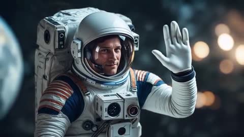 Astronaut Waving in Spacesuit Inside Spacecraft Cabin