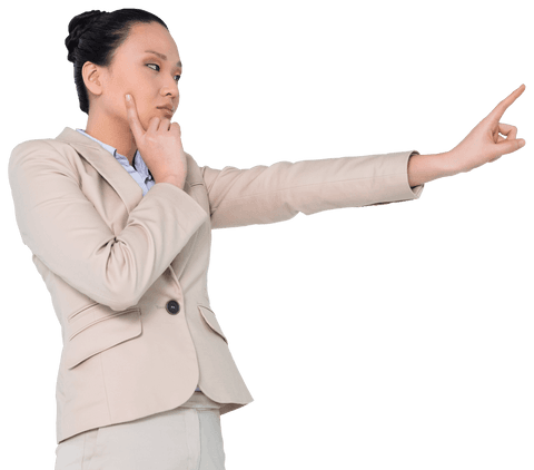 Focused Asian Businesswoman Pointing Forward Transparent Background