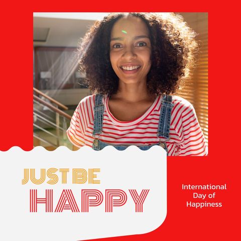 Smiling Biracial Woman Celebrating International Day of Happiness