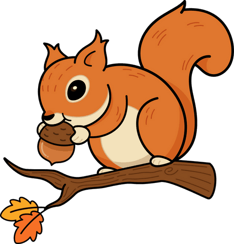 cartoon squirrel holding acorn on branch with fall leaves - Download Free Stock Videos Pikwizard.com
