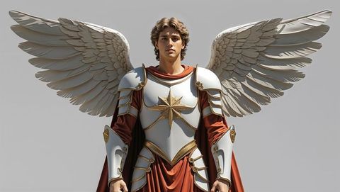 Winged Angelic Warrior in White and Gold Armor with Red Cloak