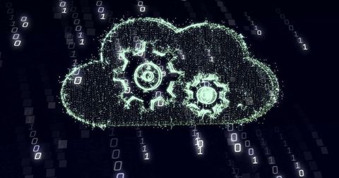 Digital Cloud Icon with Embedded Gears and Streaming Binary Code - Download Free Stock Images Pikwizard.com
