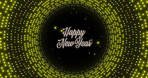 Glowing festive happy new year design with dotted circles