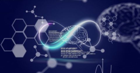 glowing infinity sign over brain with digital network elements - Download Free Stock Images Pikwizard.com