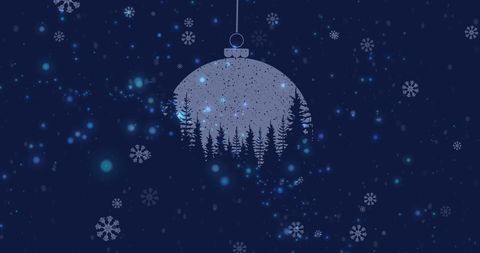 Festive Christmas Bauble with Falling Snow and Pine Trees