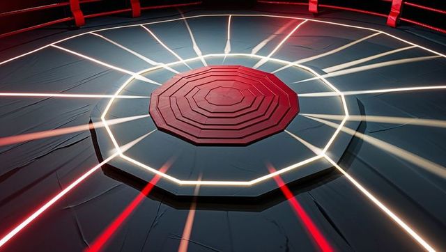 Octagonal Futuristic Arena with Neon and Light Beams