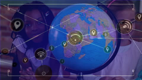 Diverse Schoolgirls Exploring Global Network Connections with Globe