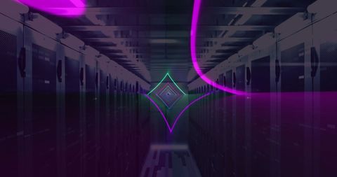 neon lines illuminating cybernetic data processing in server room - Download Free Stock Images Pikwizard.com