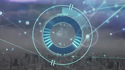 Futuristic Network Interface Over Cityscape