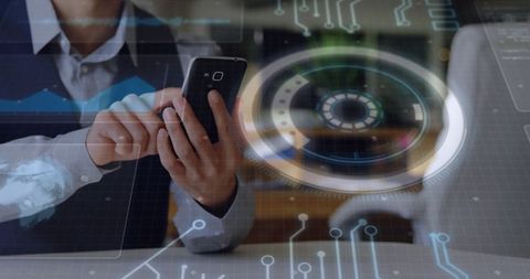 Technology Leader Using Smartphone with Virtual Data Interfaces - Download Free Stock Images Pikwizard.com