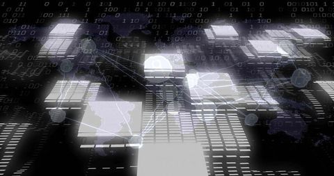 Projecting holographic global data network with floating panels and binary overlay