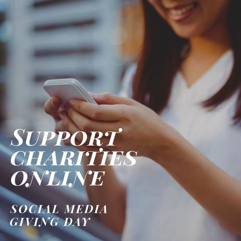 young woman supporting charities via phone on social media giving day - Download Free Stock Templates Pikwizard.com