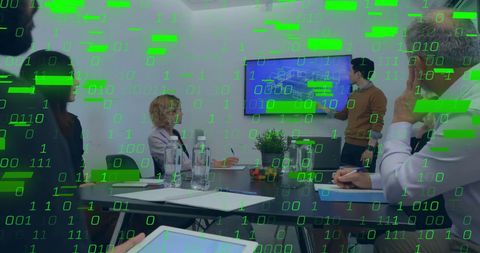 Data Processing Concept with Business Meeting and Technology Overlay