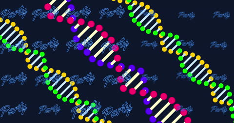 Colorful DNA Strand Animation with Science Text Overlay