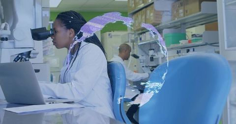 Woman Scientist Analyzing Lab Samples Showing Global Research Concepts