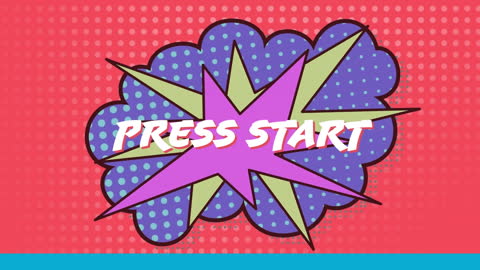 Retro Gaming Animation with Comic Style Press Start Message