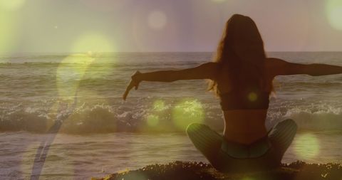 Yoga on Beach at Sunset Woman in Meditation Pose - Download Free Stock Images Pikwizard.com