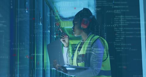 Engineer Monitoring Server with Technical Interface Elements - Download Free Stock Images Pikwizard.com