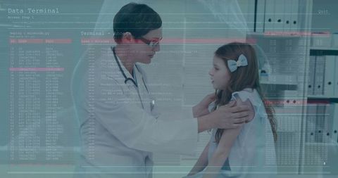 Doctor Consults Young Patient with Digital Data Overlay in Clinic