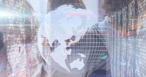 Team Analyzing Wireframe Globe with Binary Code Overlay - Download Free Stock Images Pikwizard.com