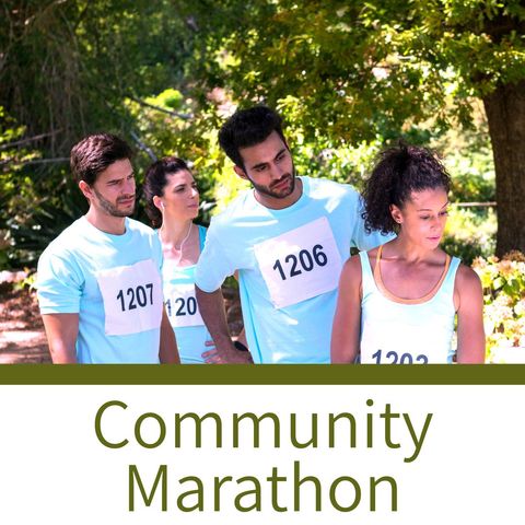 Community marathon running in sunny park