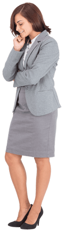 Happy Hispanic Businesswoman Contemplative on Transparent Background