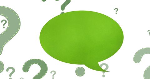 Green Speech Bubble and Question Marks on White Background