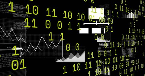 Binary Data Overlapping Statistical Graphs on Black - Download Free Stock Images Pikwizard.com